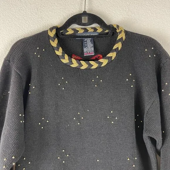 VTG Eagles Eye Sweater Womens Medium Ramie Embroidered Beaded Holiday Hong Kong - Picture 2 of 13